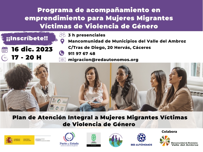 Convocatoria al Programa de Acompañamiento en Emprendimiento para Mujeres Migrantes en Hervás y el Valle del Ambroz